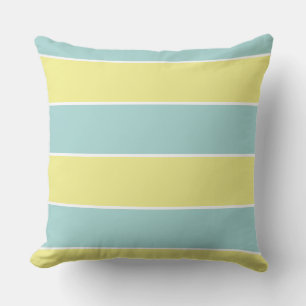 Coussin pastel bleu & jaune large rayures