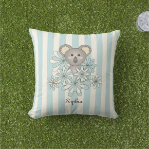 Coussin Pastel Blue Stripe Cute Baby Koala Kids Custom