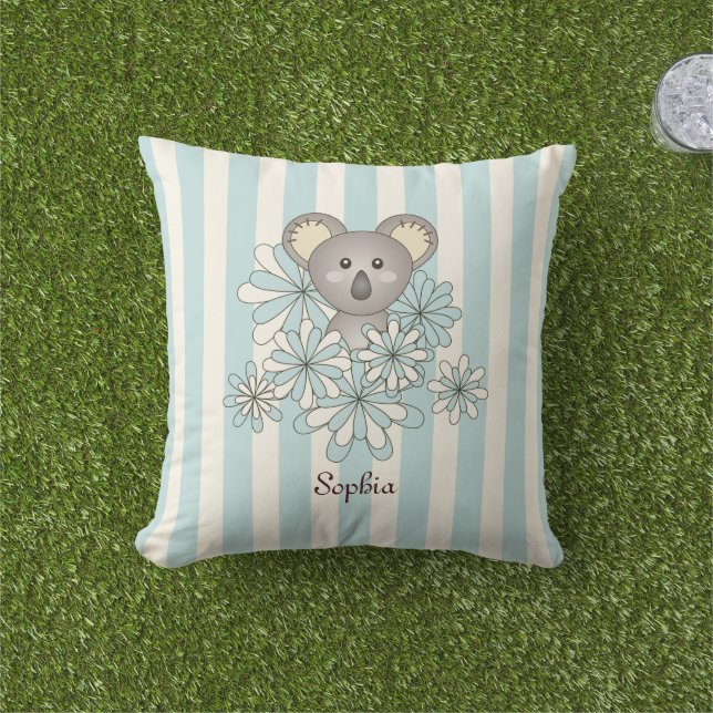 Coussin Pastel Blue Stripe mignonette Bébé Koala Ours Enfa (Herbe)
