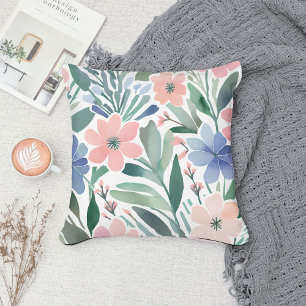 Coussin Pastel Boho Fleur sauvage Aquarelle Ressort Floral