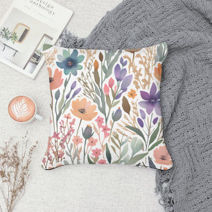 Coussin Pastel Boho Fleur sauvage Aquarelle Ressort Floral
