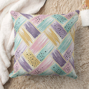 Coussin Pastel Brushstroke & Gold Crisscross Abstrait