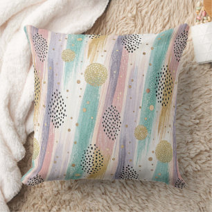 Coussin Pastel Brushstroke & Gold Géométrique Abstrait