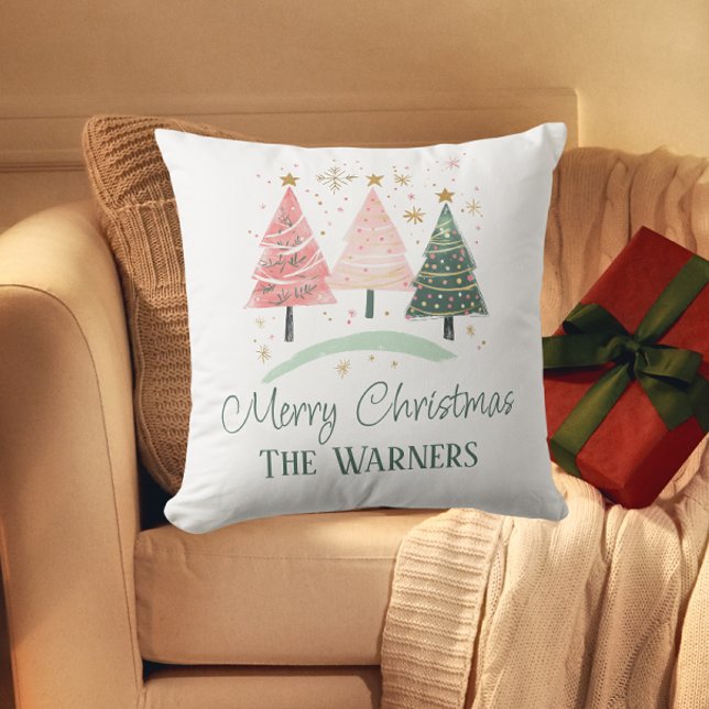 Coussin Pastel Christmas Tree Custom Family Cocktail (Custom Merry Christmas cushion)