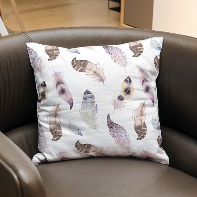 Coussin Pastel couleurs boho plumes motif (Créateur téléchargé)