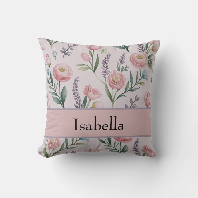 Coussin Pastel Doux personnalisé Roses Floraux & Tulipes (Recto)