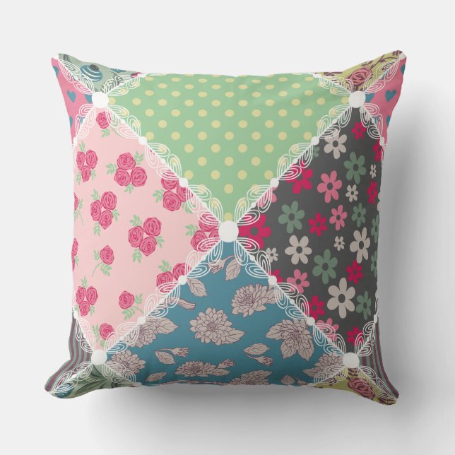 Coussin Pastel Floral Quilt Carré (Recto)