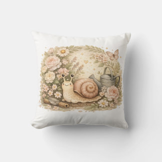 Coussin Pastel Floral Snail Aesthetic Garden Throw Pillow