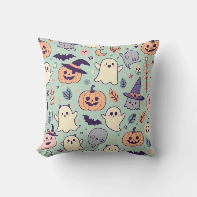 Coussin Pastel Halloween Motif Fantôme Citrouille chauves- (Recto)