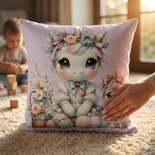 Coussin Pastel Kawaii Licorne Duo Mère Fille Lavande