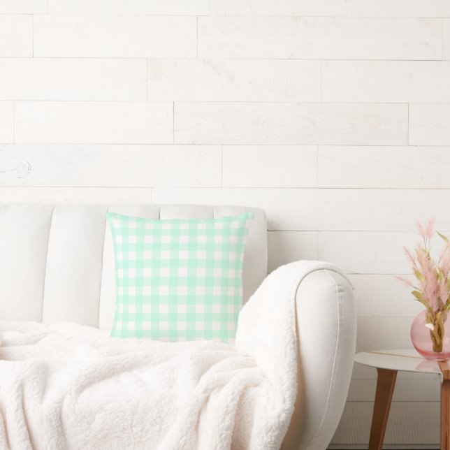 Coussin Pastel Mint Green Plaid Motif Pâques (Canapé)