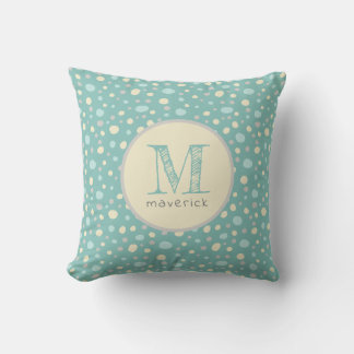Coussin Pastel Mint Yellow Cute Spots Baby Custom Monogram