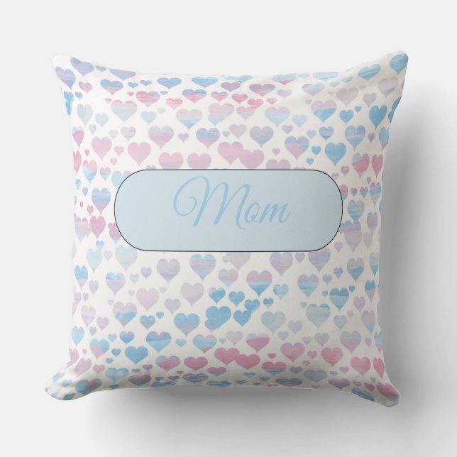 Coussin Pastel Pink and Blue Hearts (Recto)