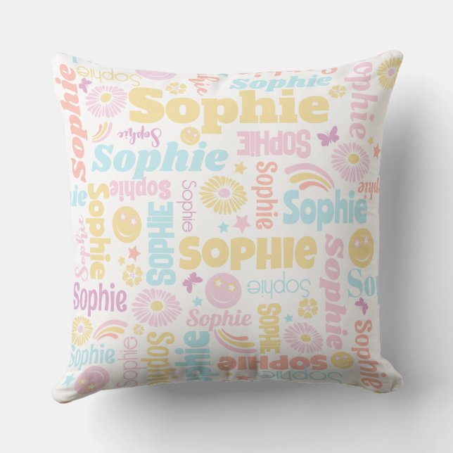 Coussin Pastel preppy smilie faces star nom personnalisé S (Verso)