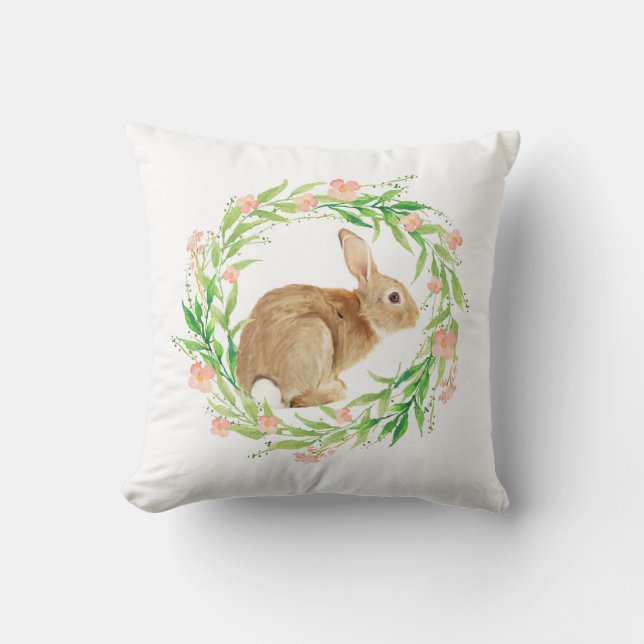 Coussin Pastel Printemps Pâques Bunny Wreath (Recto)