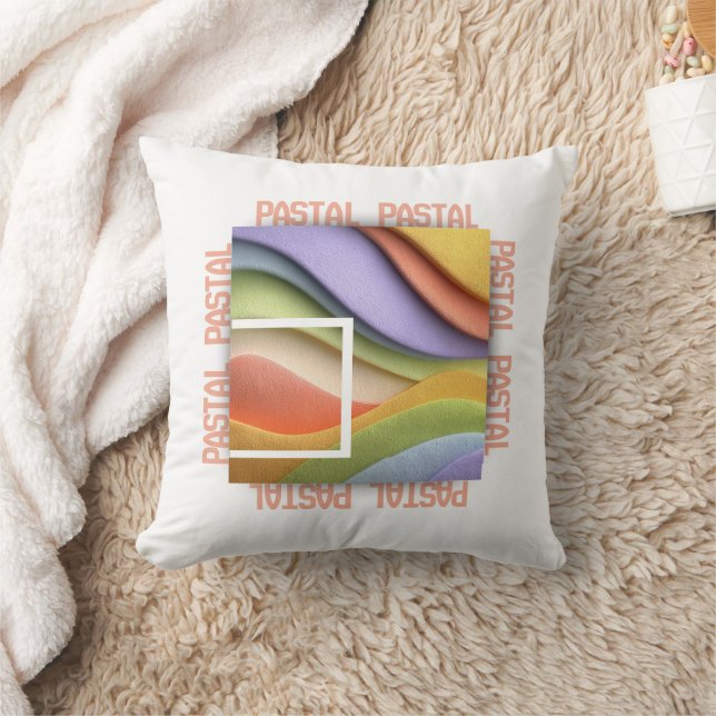 Coussin Pastel Rainbow Waves Art Throw Pillow (Couverture)