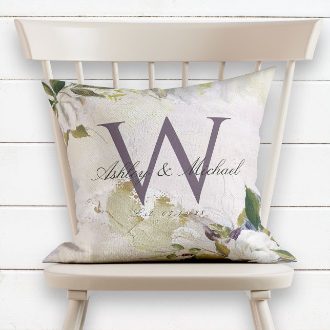 Coussin Pastel Rose violet Monogramme Mariage Keepsaké (Créateur téléchargé)
