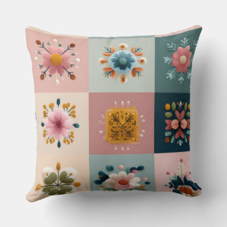 Coussin Pastel Snowflake & Floral Patchwork Throw Pillow –