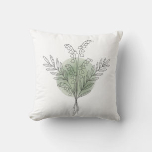 Coussin Pastel Vert Sauge Dessin au Trait Lis de la Vallée