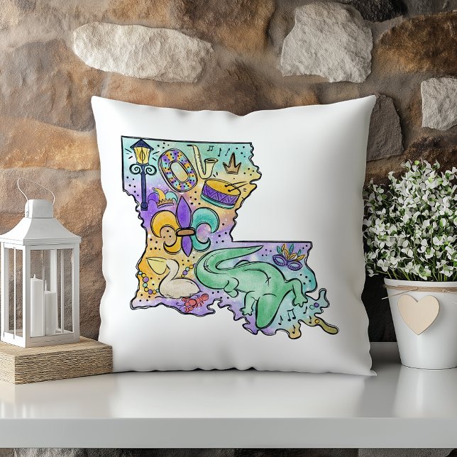 Coussin Pastel Watercolor Mardi Gras Louisiane (Créateur téléchargé)