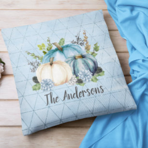 Coussin Patch de citrouille bleu monogramme nom de famille