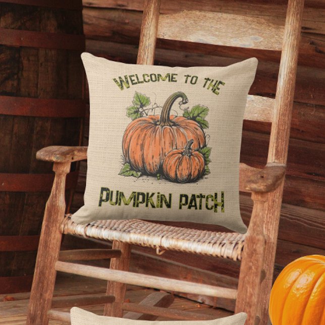 Coussin Patch de citrouilles automne faux burlap  (A fun country porch pillow for autumn!)
