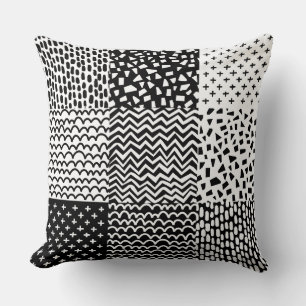 Coussin Patchwork Abstrait - Noir et Blanc