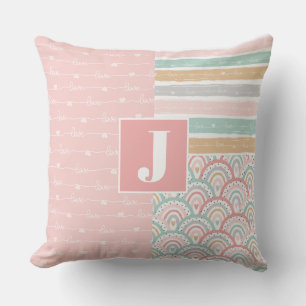 Coussin Patchwork Amour Coeur Arc-en-ciel Monogramme Jeter