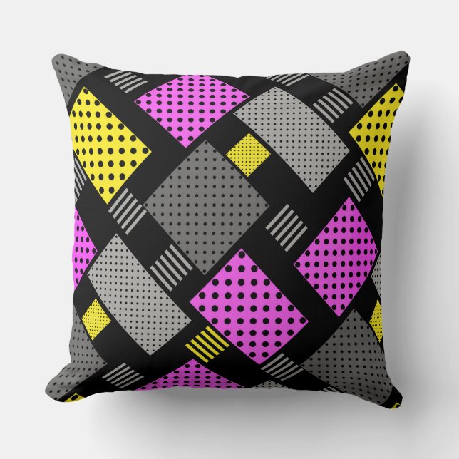Coussin Patchwork avec pois et rayures violet jaune (Recto)