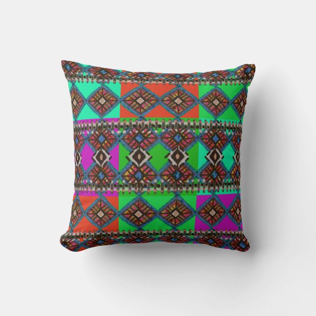 Coussin Patchwork Boho | Tissu de boue inspiré (Recto)
