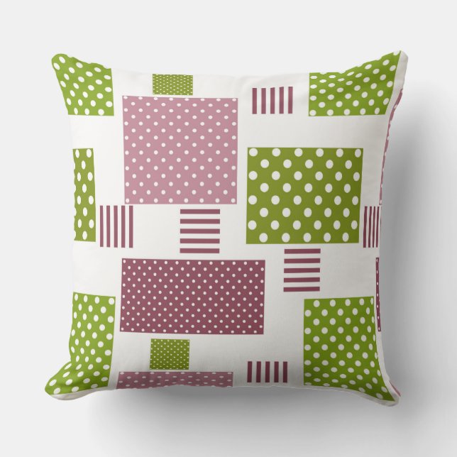 Coussin Patchwork brun vert pois dos blanc (Recto)