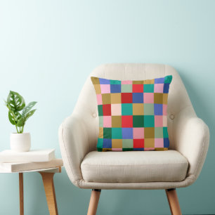 Coussin Patchwork coloré en damier géométrique moderne