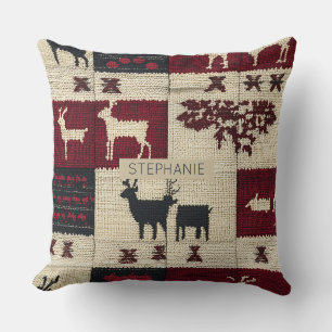 Coussin Patchwork croisé rustique   Folk Holiday Motif