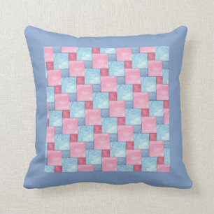 Coussin Patchwork de Faux de denim, roses, bleus