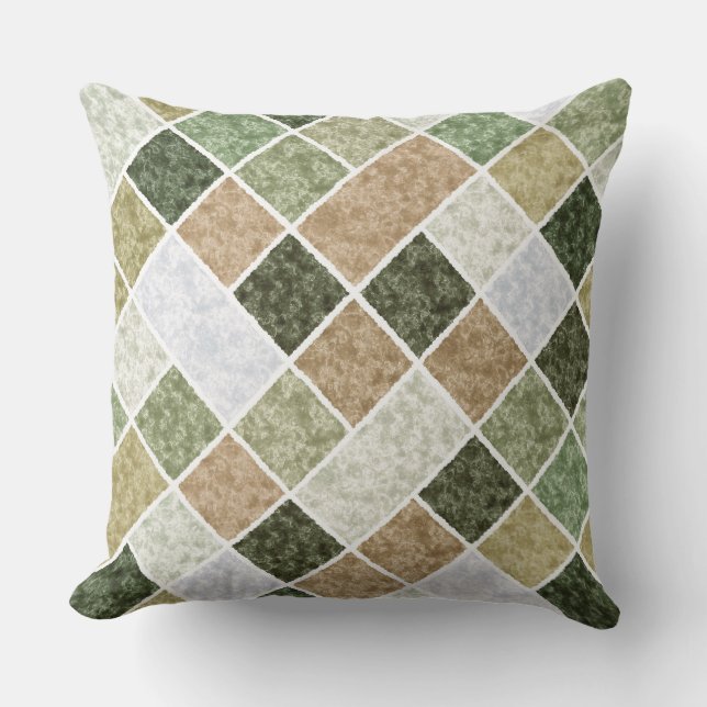 Coussin patchwork de marbre dans les tons gris olive (Recto)