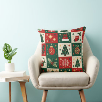 Coussin Patchwork de Noël Classique Festif
