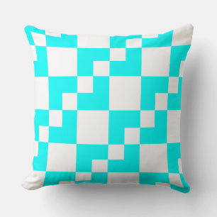 Coussin Patchwork Domino - Cyan et blanc