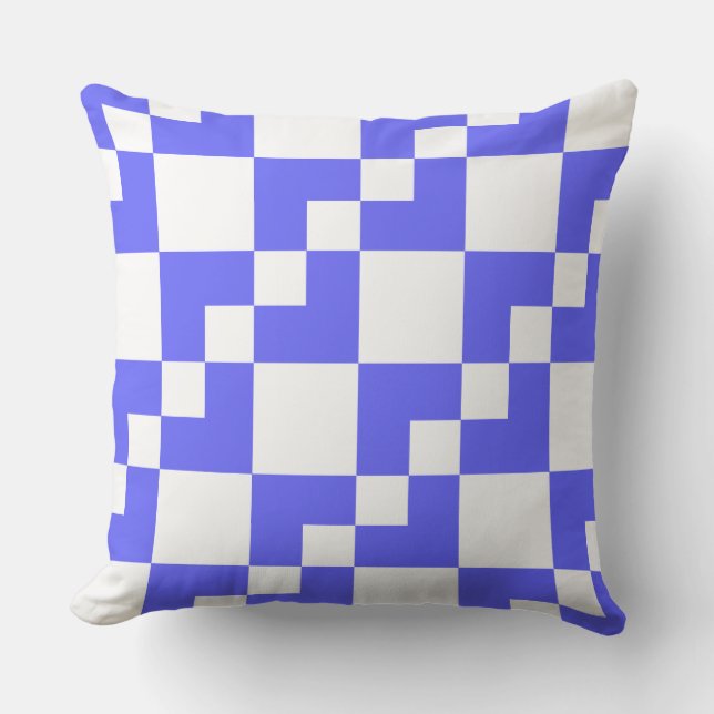 Coussin Patchwork Domino - Electrique Bleu et Blanc (Recto)