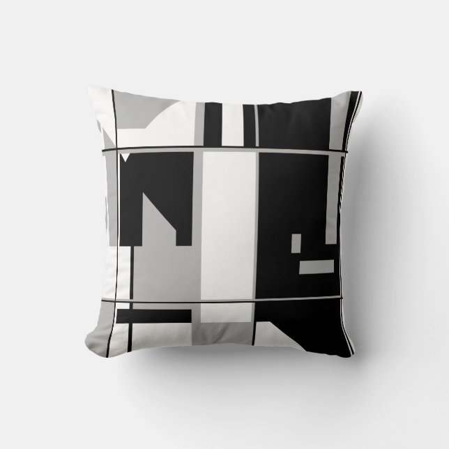 Coussin Patchwork en gris blanc noir géométrique Abstrait (Recto)