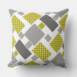 Coussin Patchwork en pois et rayures vert olive