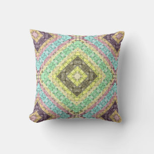 Coussin Patchwork folk décoration rétro jaune brillant