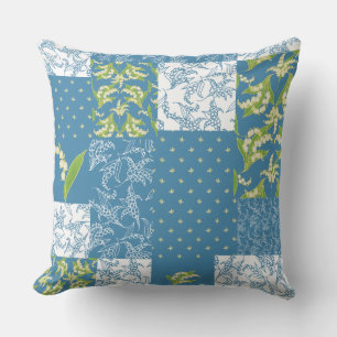 Coussin Patchwork Lilies-of-the-Valley Faux, Bleu
