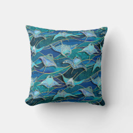 Coussin Patchwork Manta Rays en Sapphire bleu turquoise