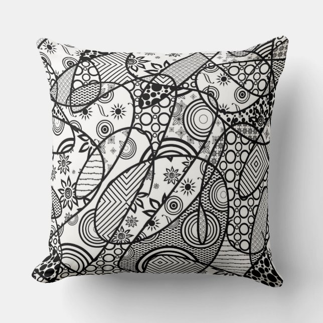 Coussin Patchwork motif noir et blanc 01 (Recto)