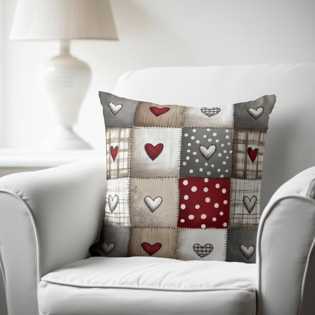 Coussin Patchwork rustique avec coeurs (Créateur téléchargé)