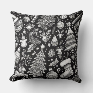 Coussin Pâte Noir Blanc Dessin Noël Motif Vacances