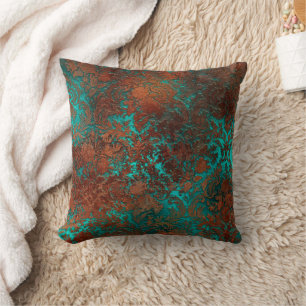 Coussin Patina de cuivre dépoli Damas