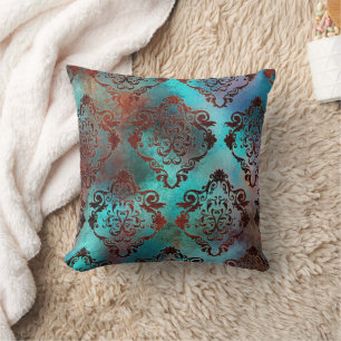Coussin Patina de cuivre dépoli Damas