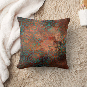 Coussin Patina de cuivre dépoli Damas