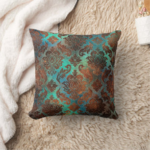 Coussin Patina de cuivre dépoli Damas